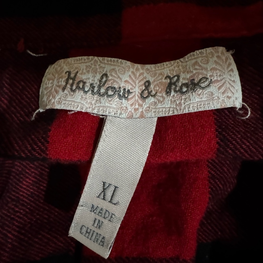 Women's XL Harlow & Rose Red/Black Plaid Drop Waist Ruffle Button Down Shirt - Picture 2 of 3